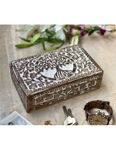 Wooden jewellery box treasure - wooden,