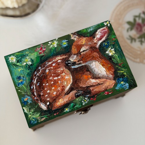 Deer hand painted wooden - deer, hand-painted