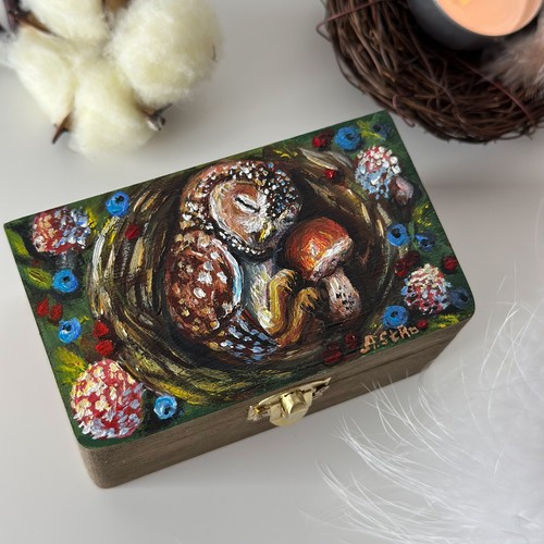 Owl hand painted - owl, mini