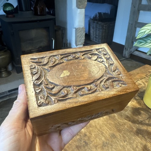 Wooden box storage hand carved - storage,