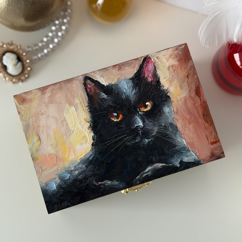 Black cat hand - -painted, wooden